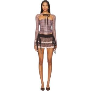 Revolve Zemeta Baby Rag Doll Brown Tutu Coquette Linen Mini Skirt Bloomers MED